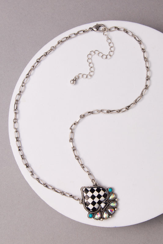 Amanda Western Checkered Spade Pendant Necklace