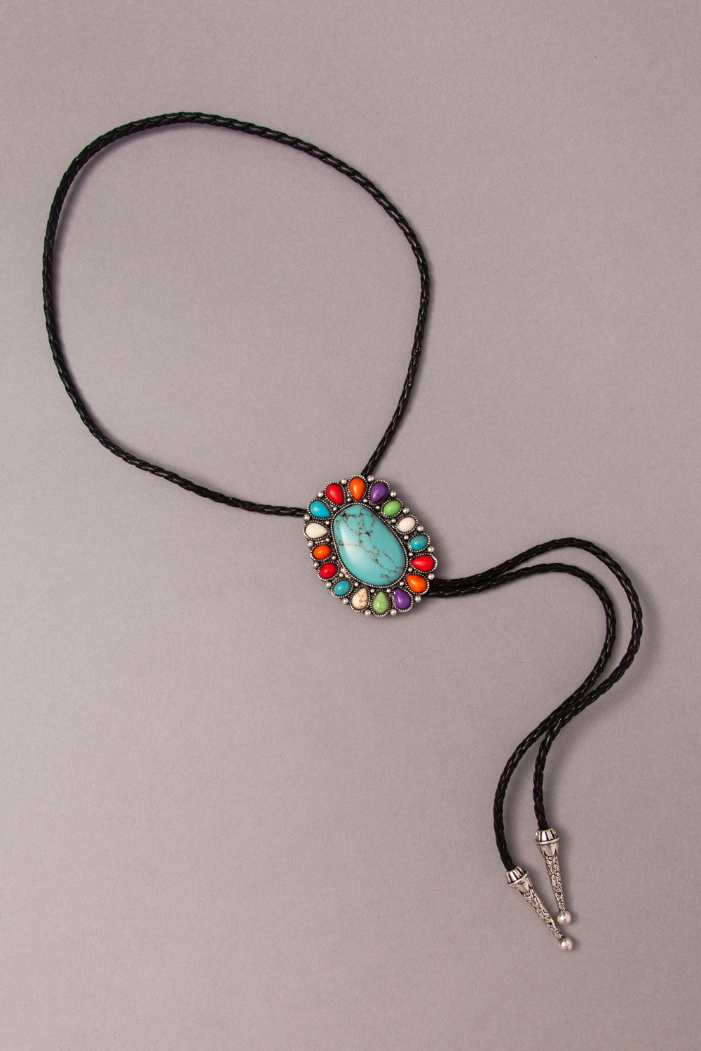 Scarlet Western Oval Turquoise Concho Bolo Necklace
