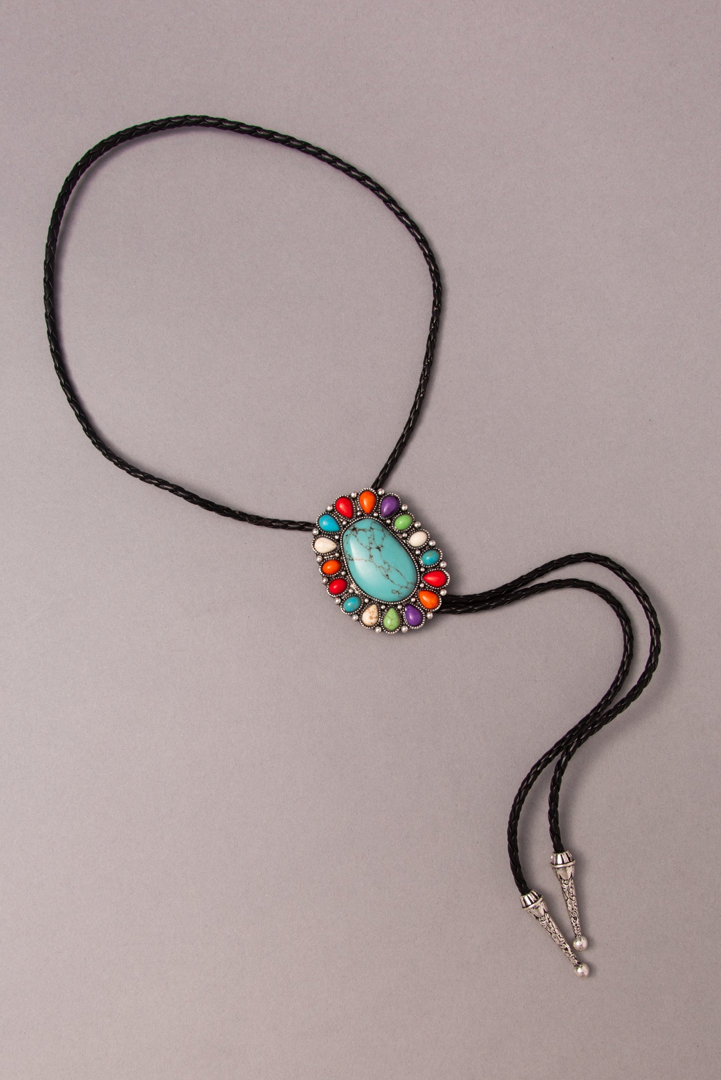 Scarlet Western Oval Turquoise Concho Bolo Necklace