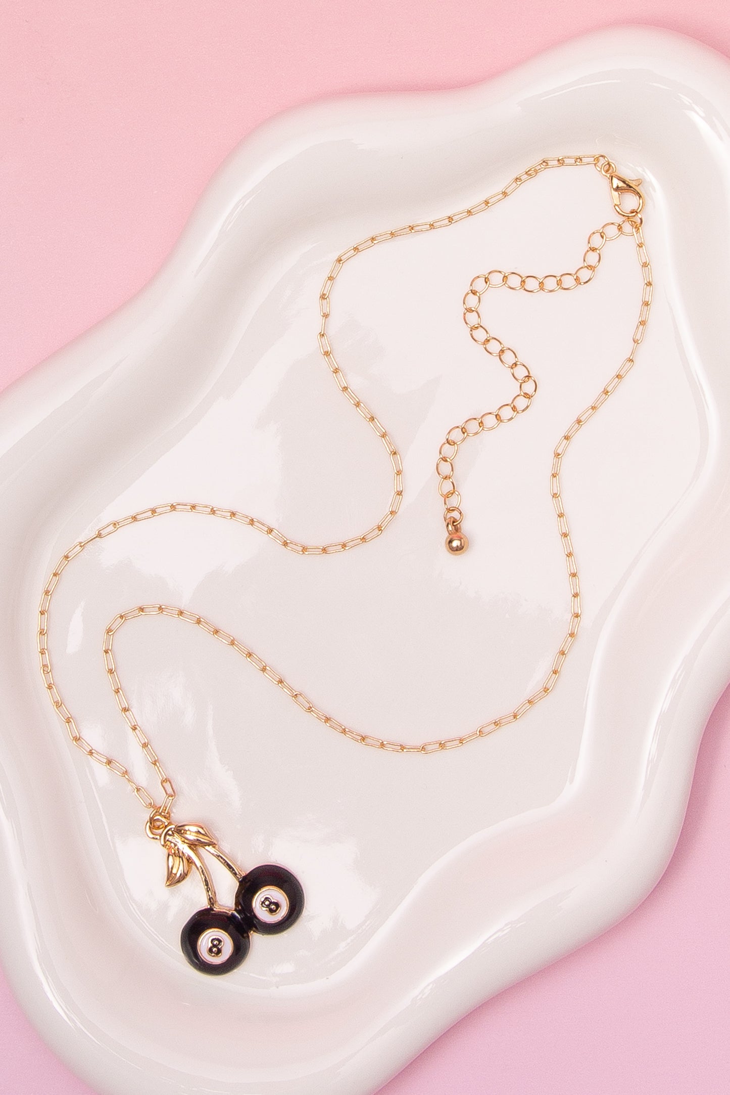 Harlow High Stakes Theme Enamel 8 Ball Cherry Pendant Necklace | Gold