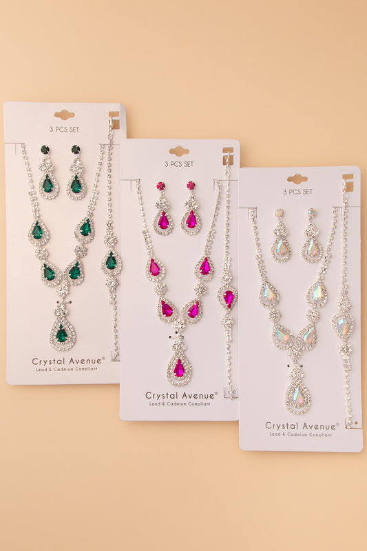 Joanna Crystal Embellished Necklace, Earring and Bracelet 3 Pc Set