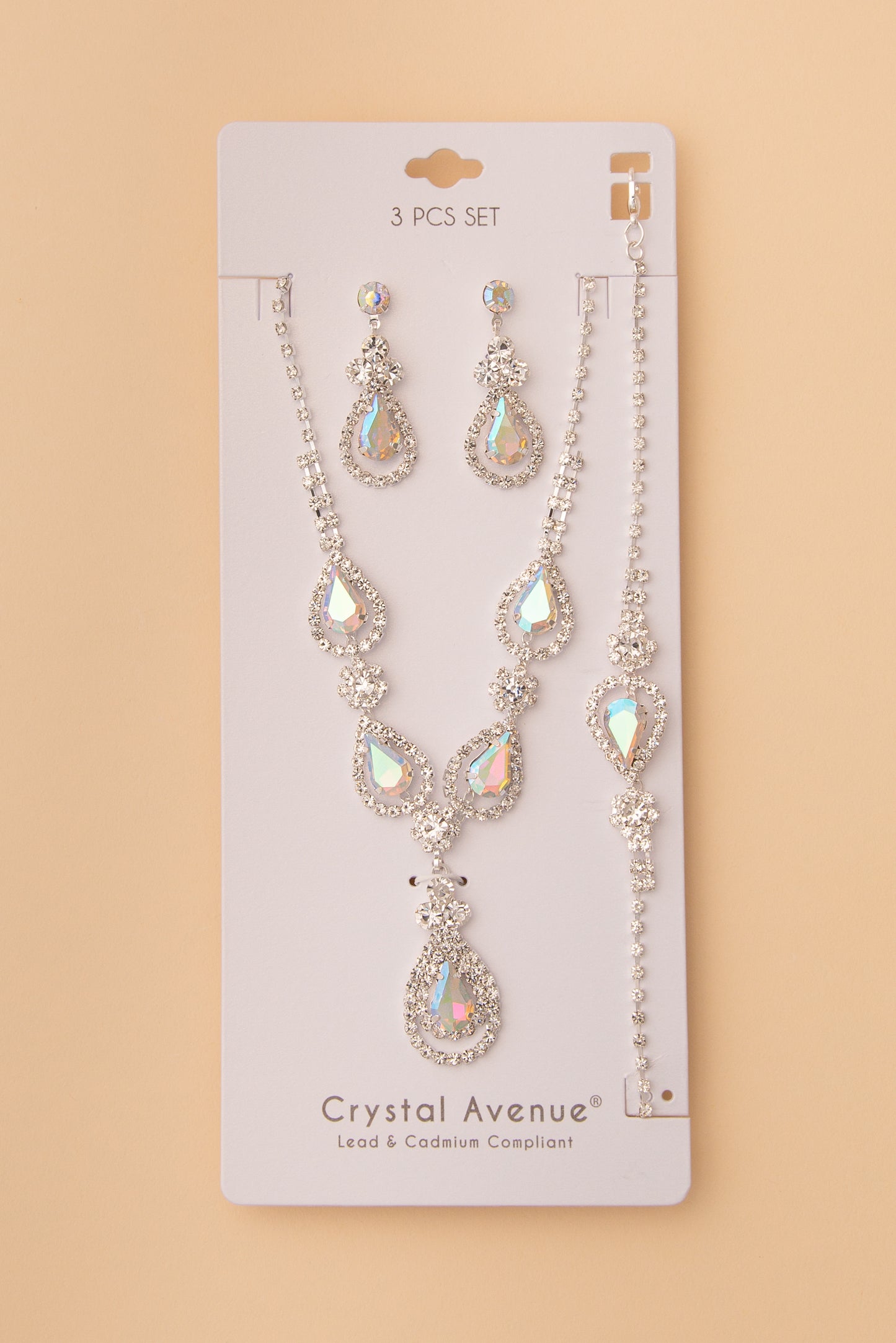 Joanna Crystal Embellished Necklace, Earring and Bracelet 3 Pc Set | Iridescent