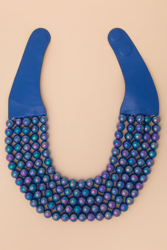 Amanda Multi-Strand Metallic Color Beaded Necklace | Blue