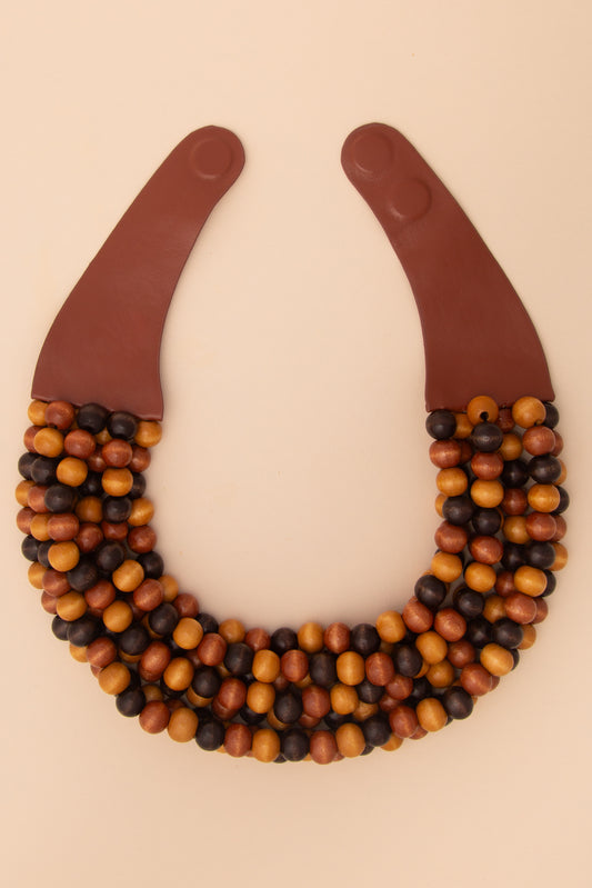 Emma Multi-Strand Glossy Wood Beaded Necklace | Brown