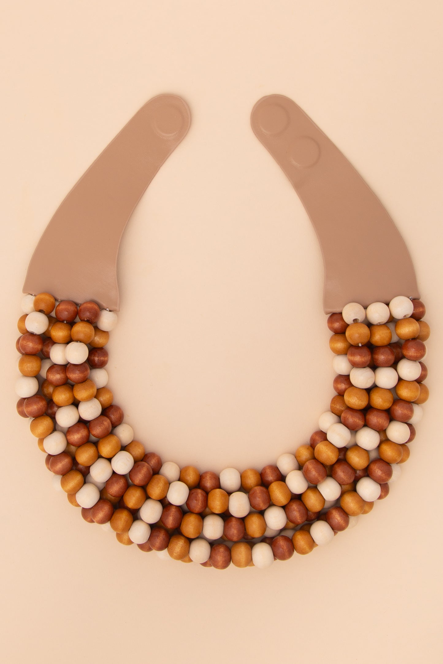 Emma Multi-Strand Glossy Wood Beaded Necklace | Beige