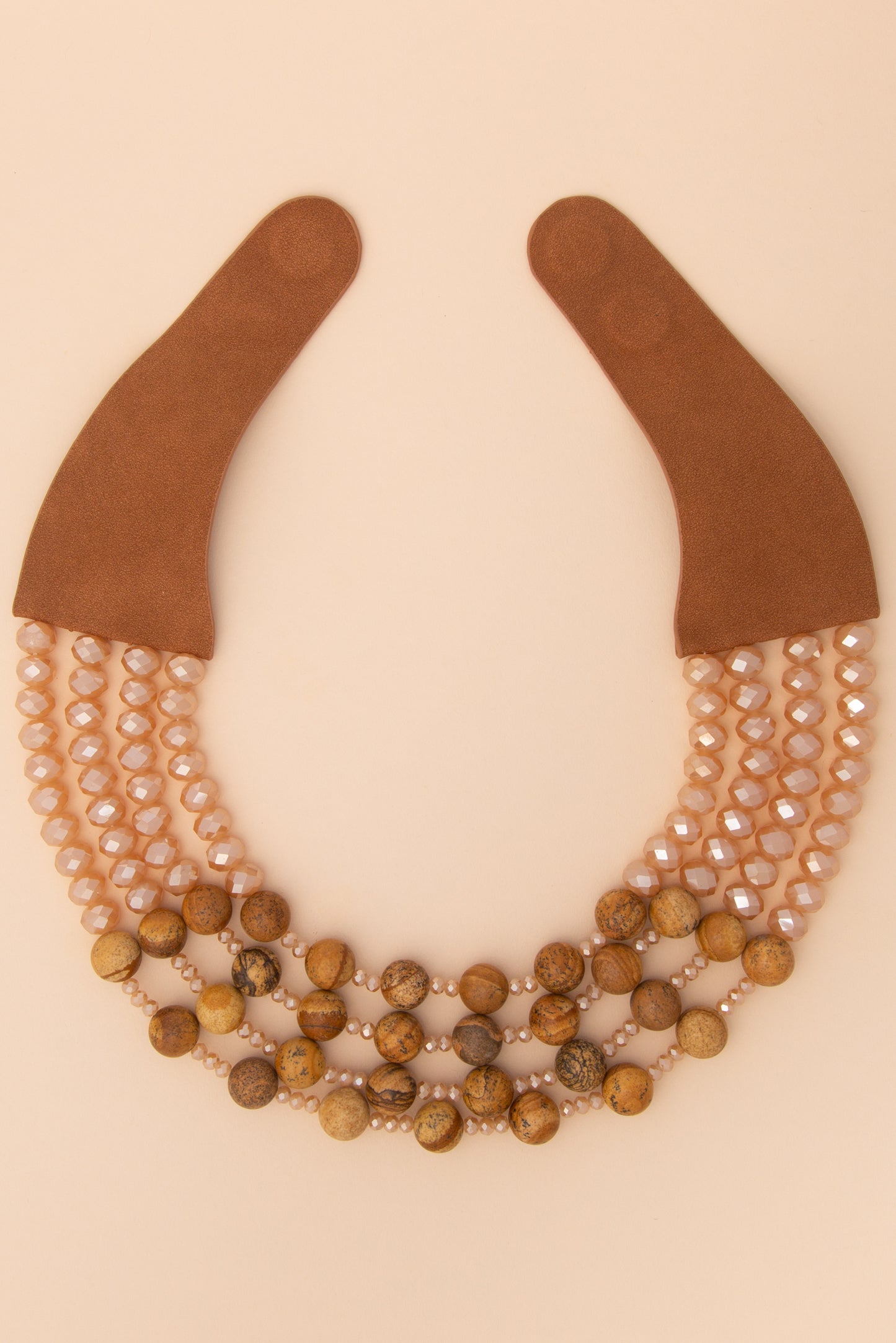 Amelia Multi-Strand Wood and Facet Beaded Necklace | Brown