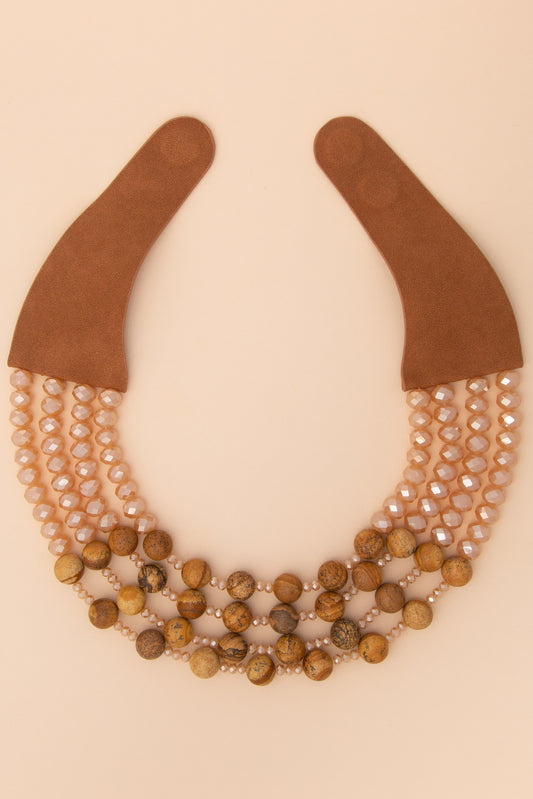 Amelia Multi-Strand Wood and Facet Beaded Necklace | Brown