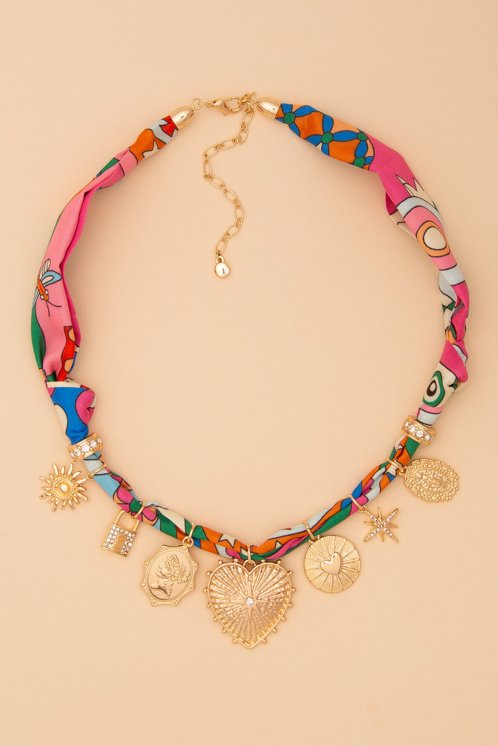 Mary Bandana Necklace with Heart Gold Trinkets