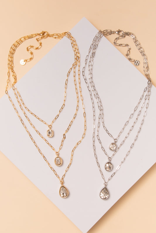 Khloe 3 Chain Stone Pendant Necklace