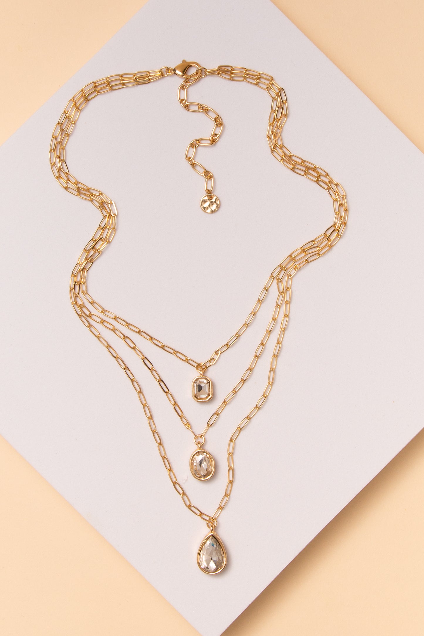 Khloe 3 Chain Stone Pendant Necklace | Gold