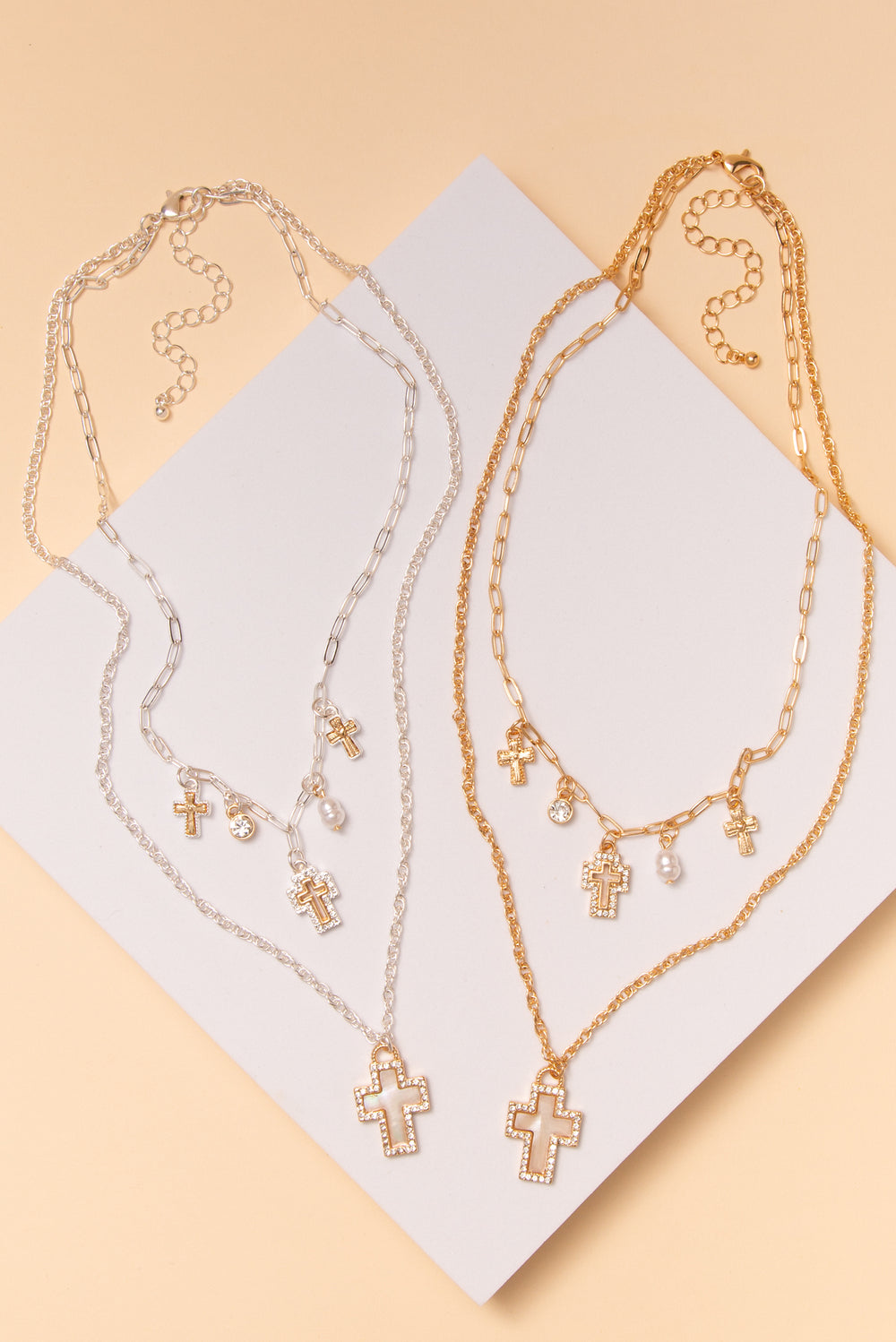 Lena Tailored Multi Chain Cross Charm Necklace