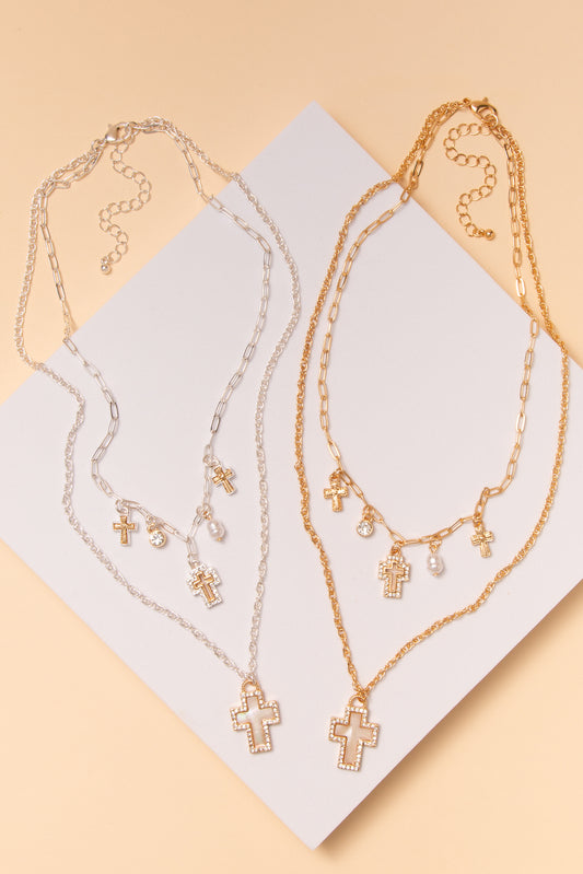 Lena Tailored Multi Chain Cross Charm Necklace