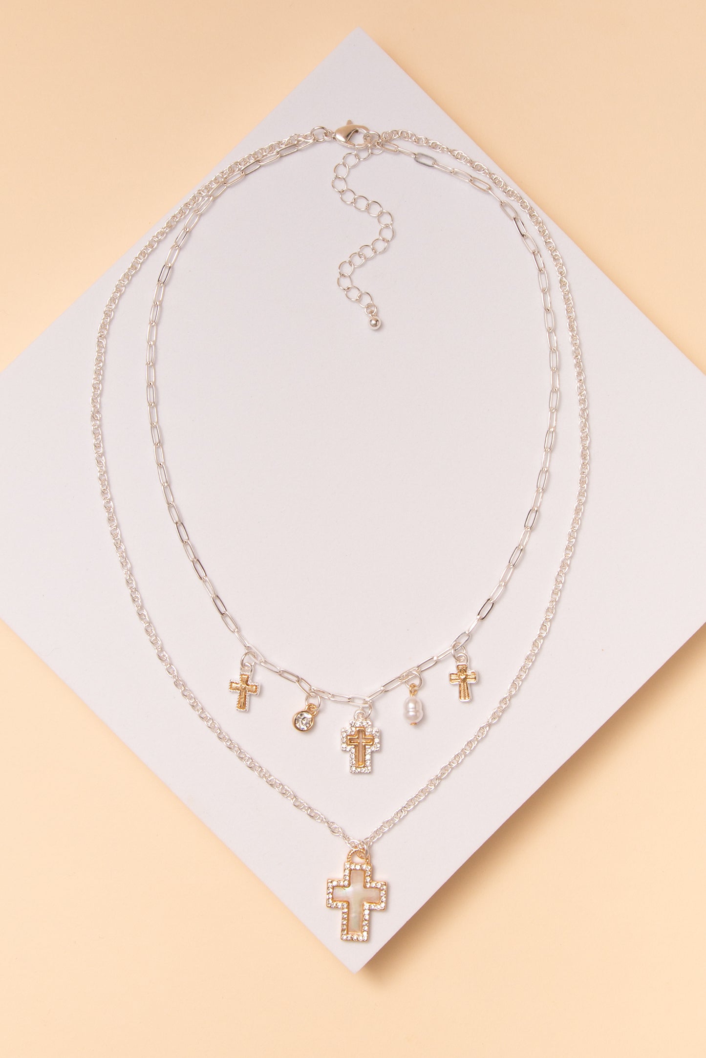 Lena Tailored Multi Chain Cross Charm Necklace | Silver
