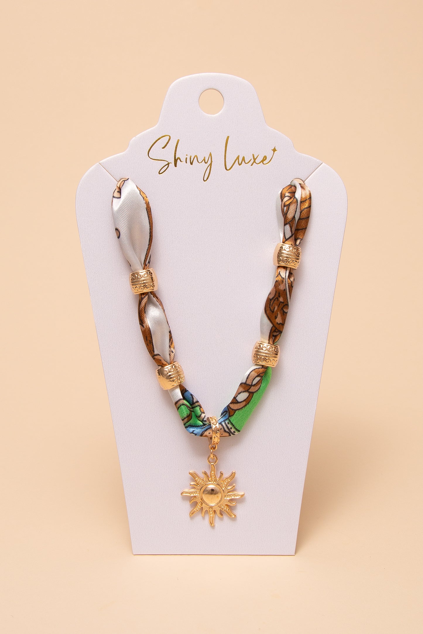 Charlotte Colorful Fabric Braided Bandana Necklace with Sun Pendant