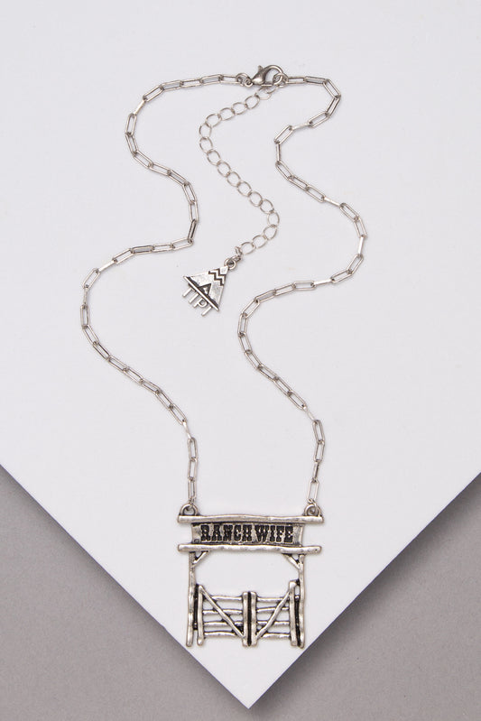 Veronica Western Ranch Gate Pendant Necklace with “Ranchwife”