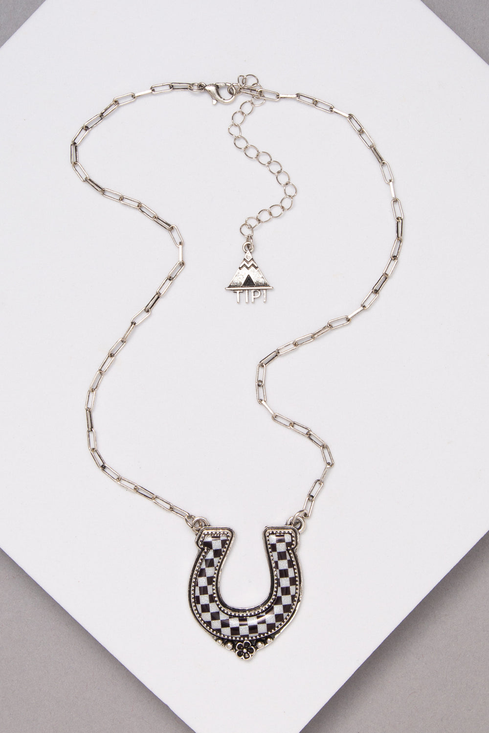 Katalina Western Checkered Horseshoe Pendant Necklace