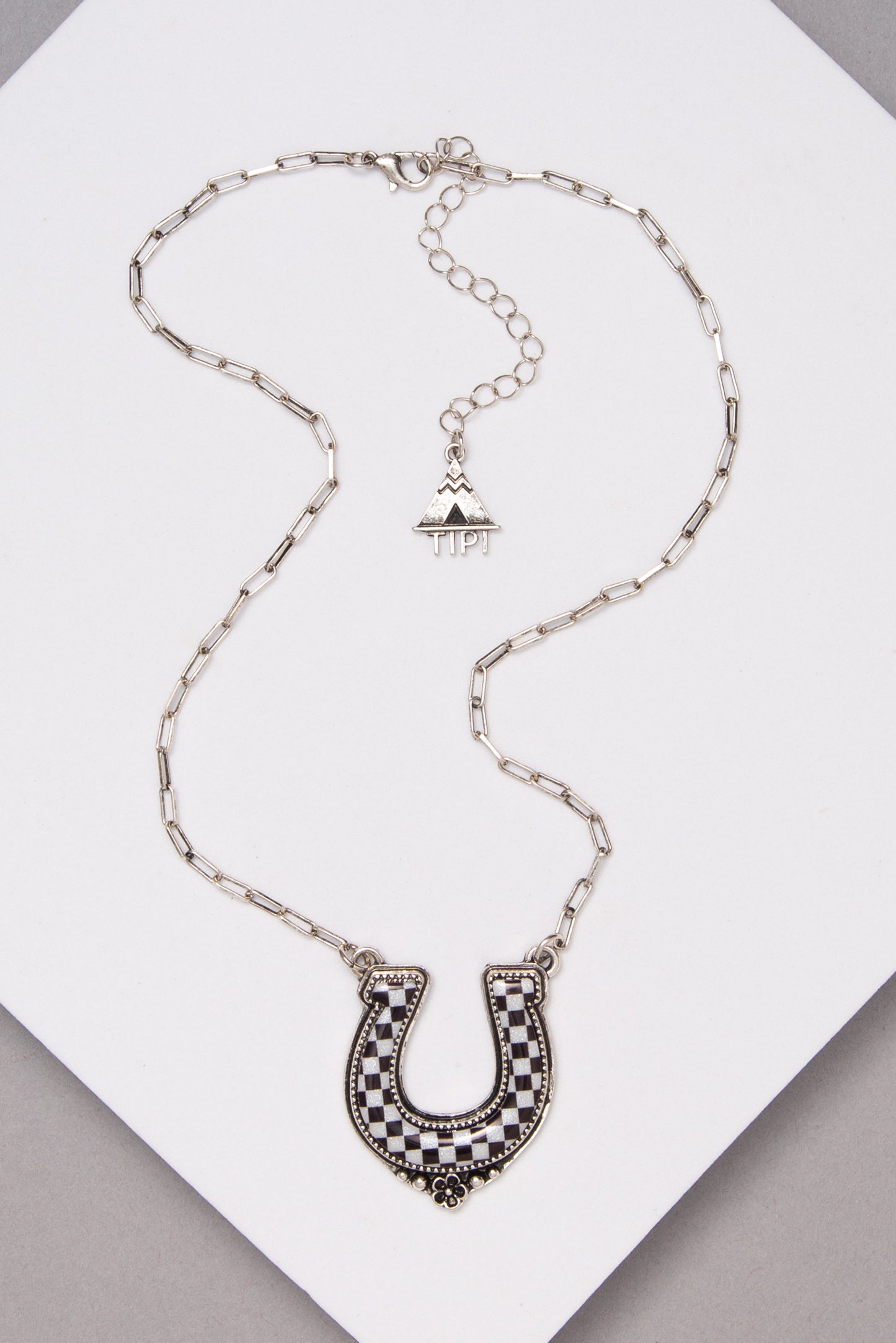Katalina Western Checkered Horseshoe Pendant Necklace