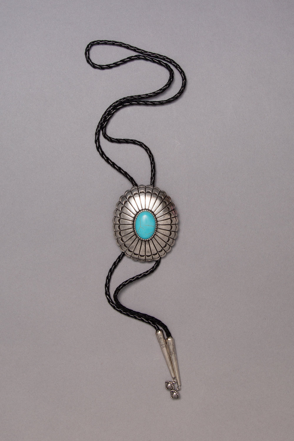 Michelle Western Turquoise Concho Bolo Necklace with Braided Cord