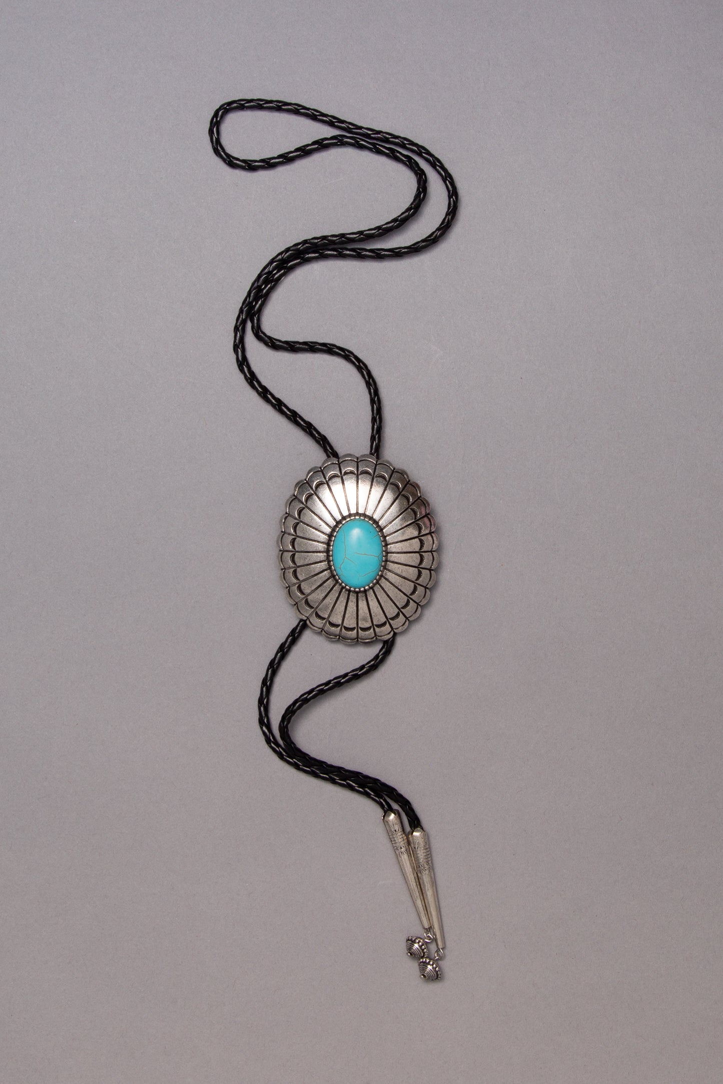 Michelle Western Turquoise Concho Bolo Necklace with Braided Cord