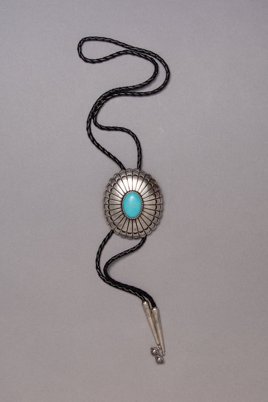 Michelle Western Turquoise Concho Bolo Necklace with Braided Cord