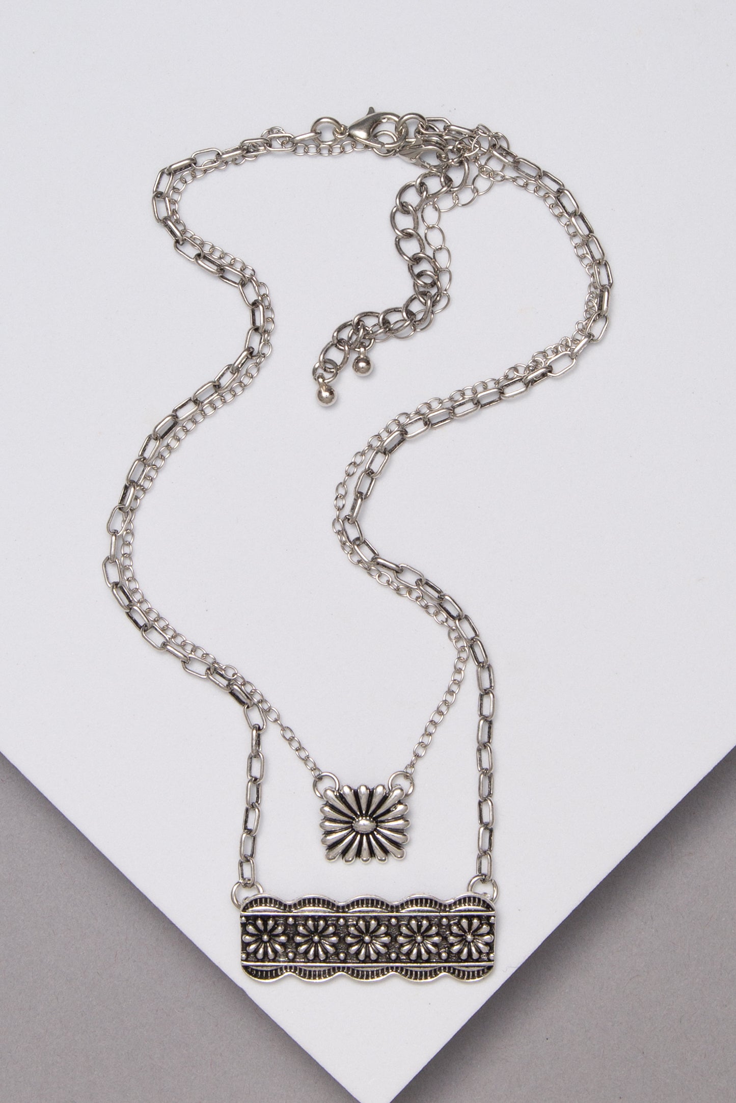 Daniella Western Double Layer Necklace with Flower Charm