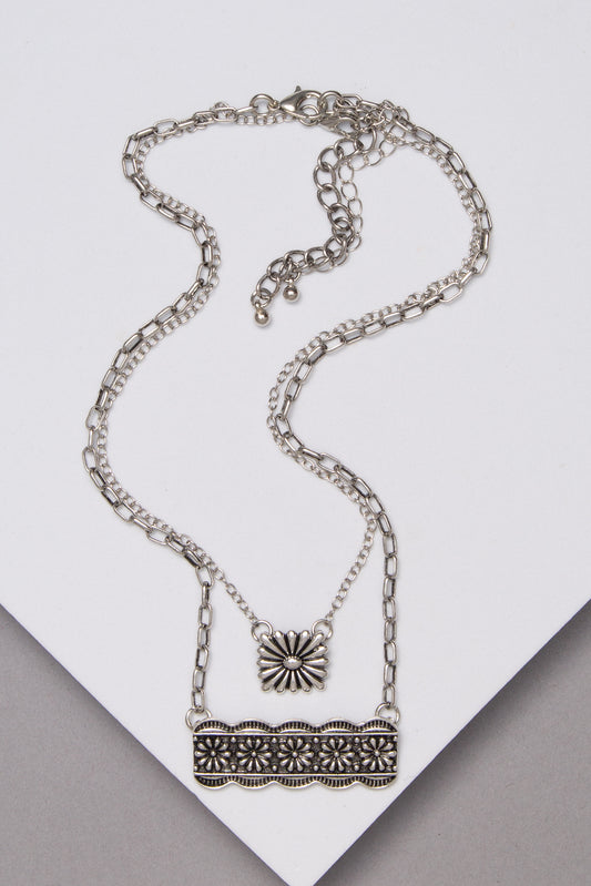 Daniella Western Double Layer Necklace with Flower Charm