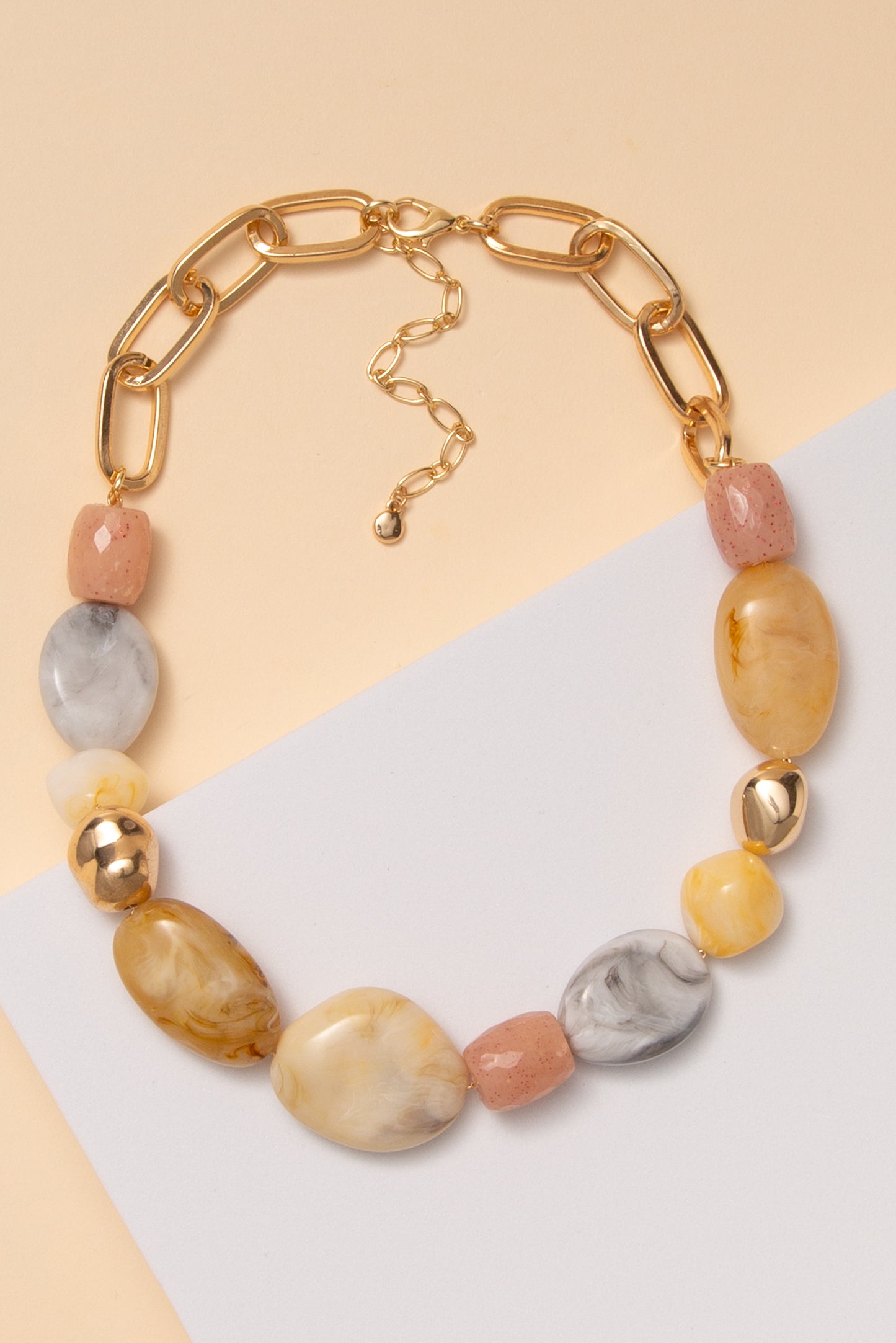 Rachel Marbled Chunky Stone Bead Necklace | Ivory