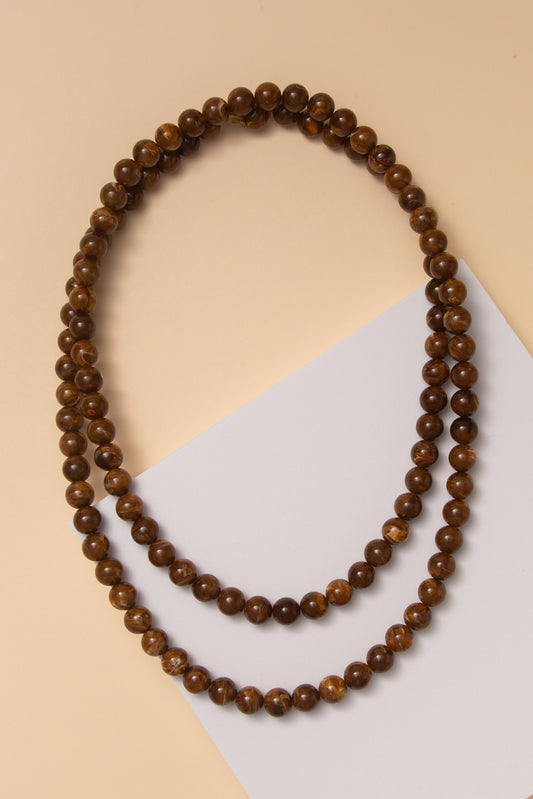 Skyla Rope Styled Marbled Stone Bead Necklace | Brown
