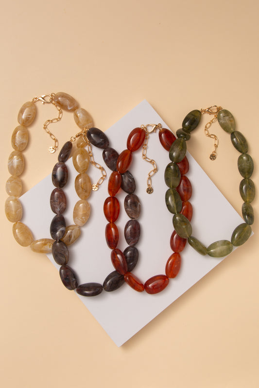Gabrielle Marbled Oval Stone Bead Necklace