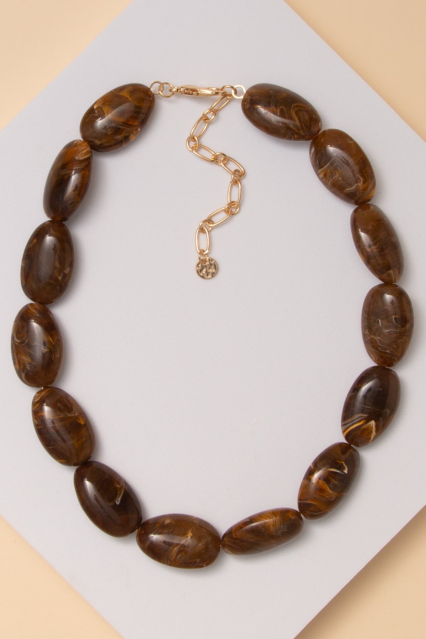 Gabrielle Marbled Oval Stone Bead Necklace | Dark Brown