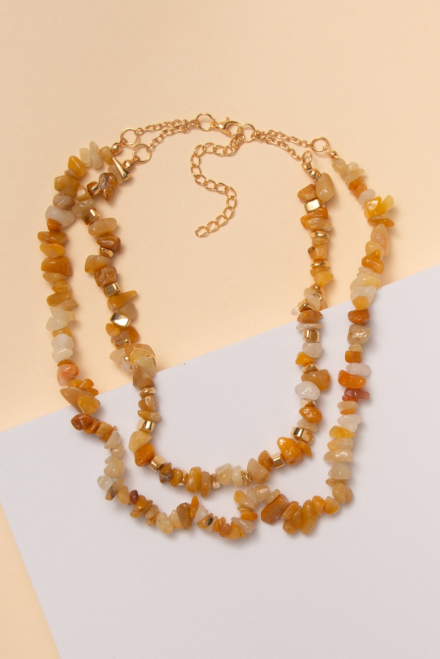 Jane Multi-Strand Freeform Resin Stone Bead Necklace | Beige