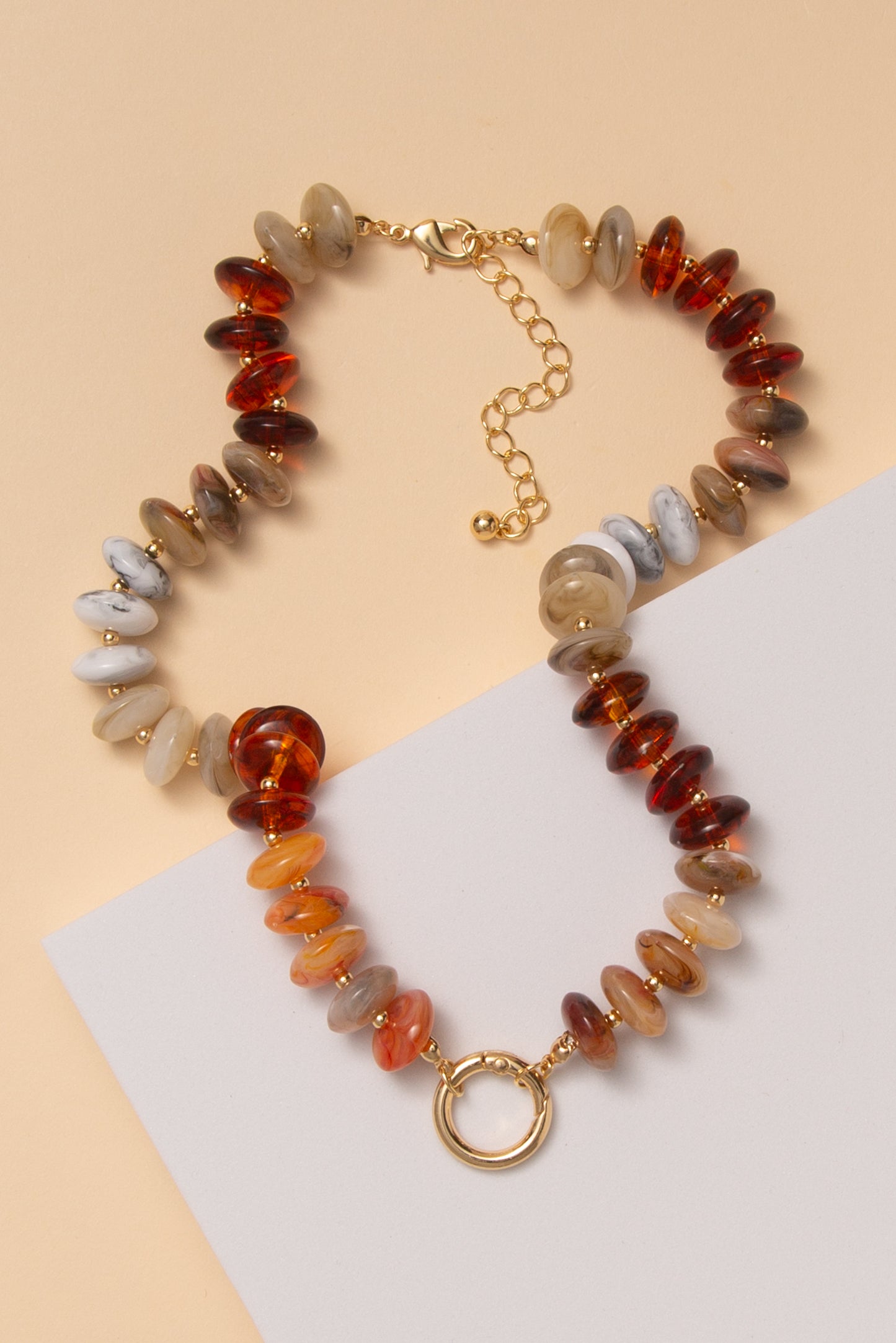 Aurora Marble Disc Stone Beaded Necklace | Beige
