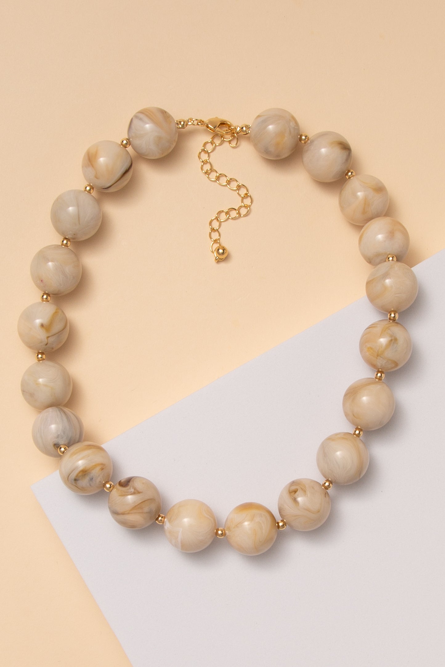 Sydney Marble Stone Beaded Necklace with Gold-Tone Metal Accents | Beige
