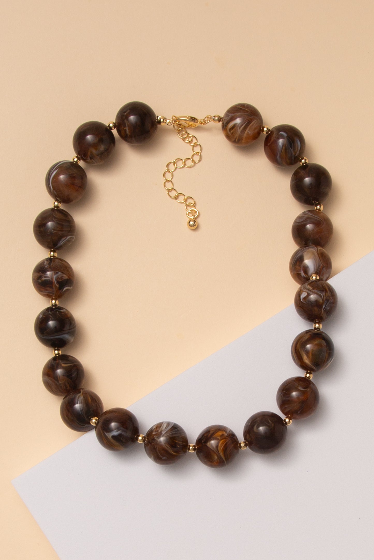 Sydney Marble Stone Beaded Necklace with Gold-Tone Metal Accents | Brown