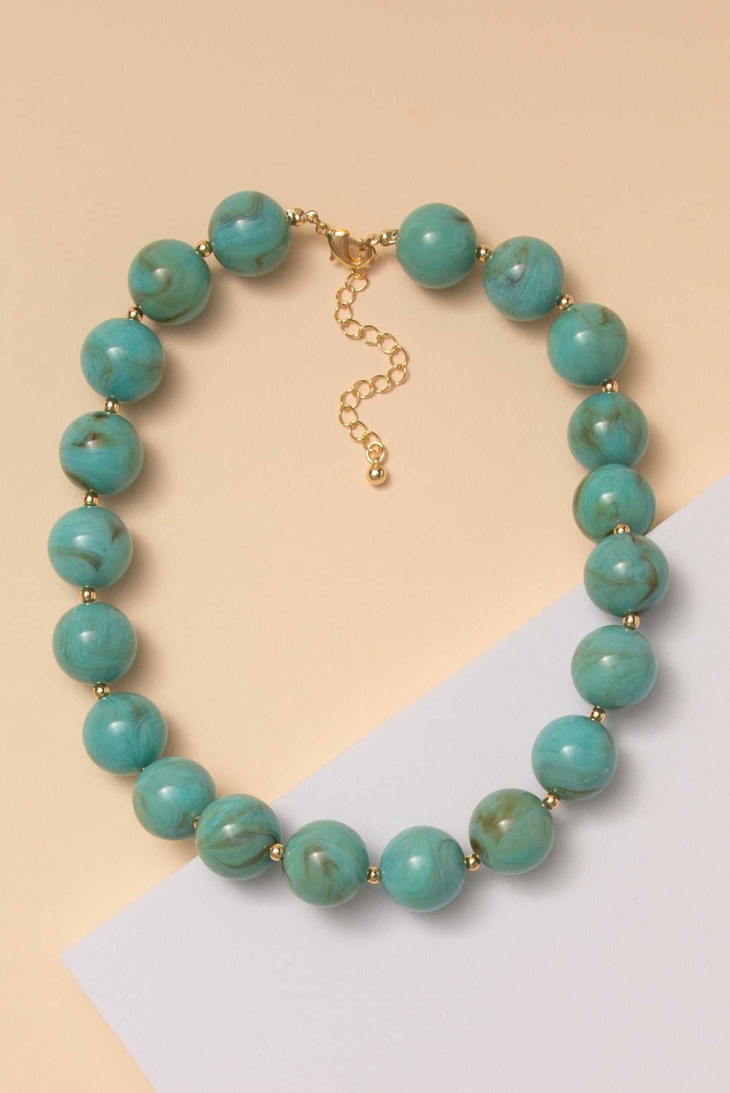 Sydney Marble Stone Beaded Necklace with Gold-Tone Metal Accents | Turquoise
