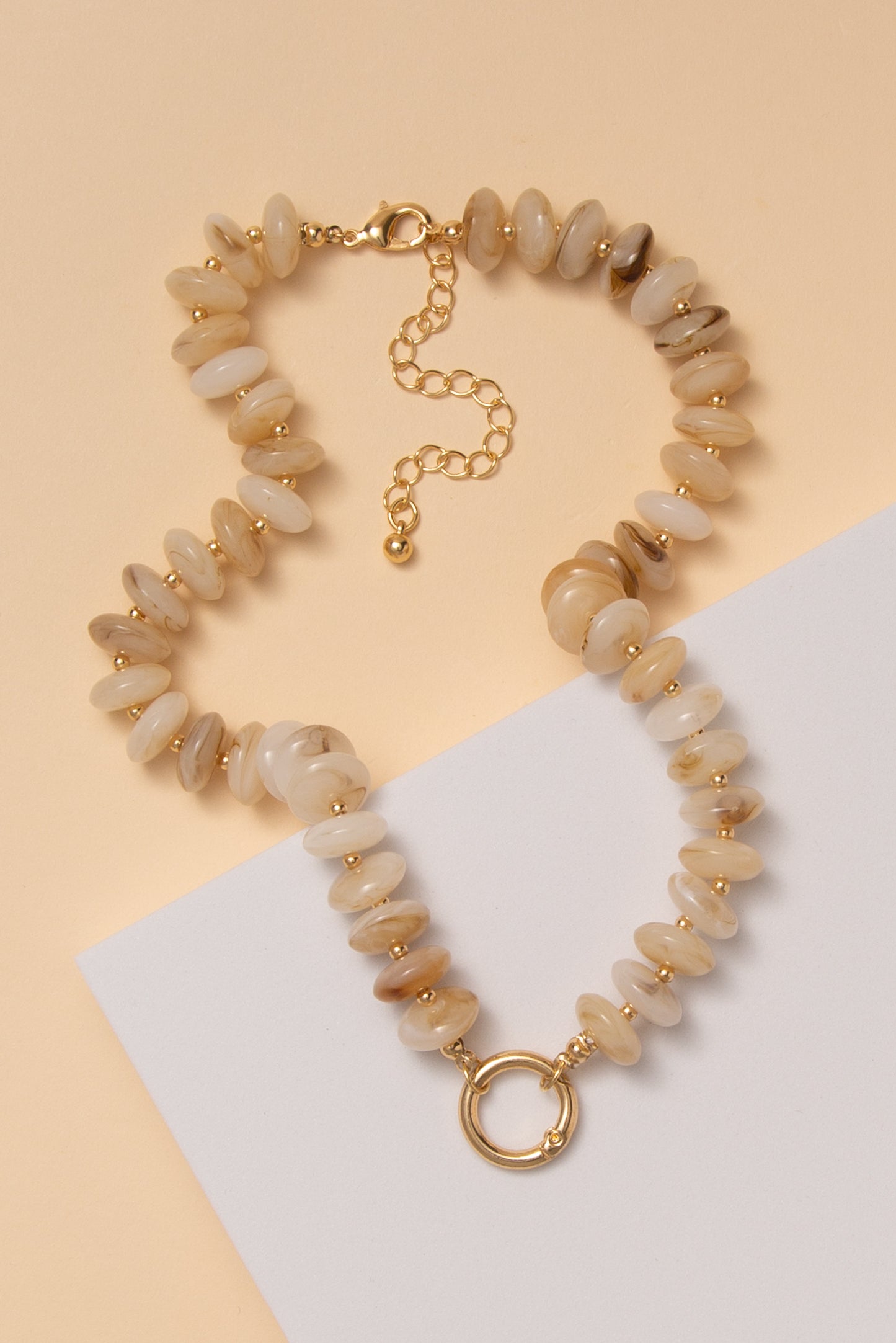 Evelynn Marble Disc Stone Beaded Necklace (Copy) | Beige