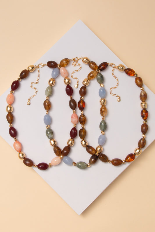 Sasha Marbled Finish Multicolor Oval Stone Bead Necklace