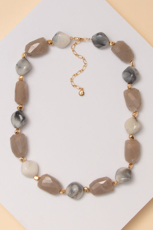 Georgina Marbled Free Form Stone Bead Necklace | Grey