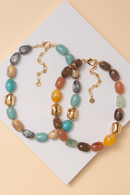 Nia Multi Color Stone Bead Necklace with Mixed Shapes
