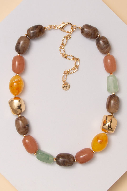 Nia Multi Color Stone Bead Necklace with Mixed Shapes | Multicolor
