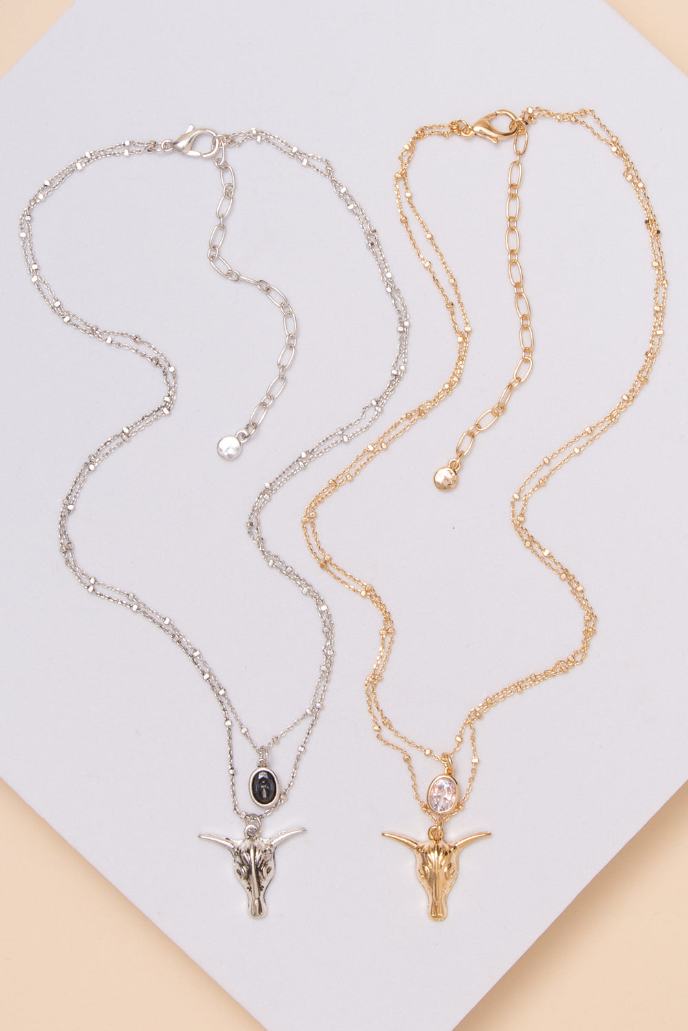Myra 2 Strand Steer Head Necklace with Stone