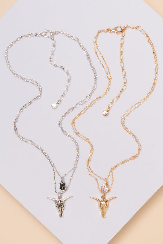 Myra 2 Strand Steer Head Necklace with Stone