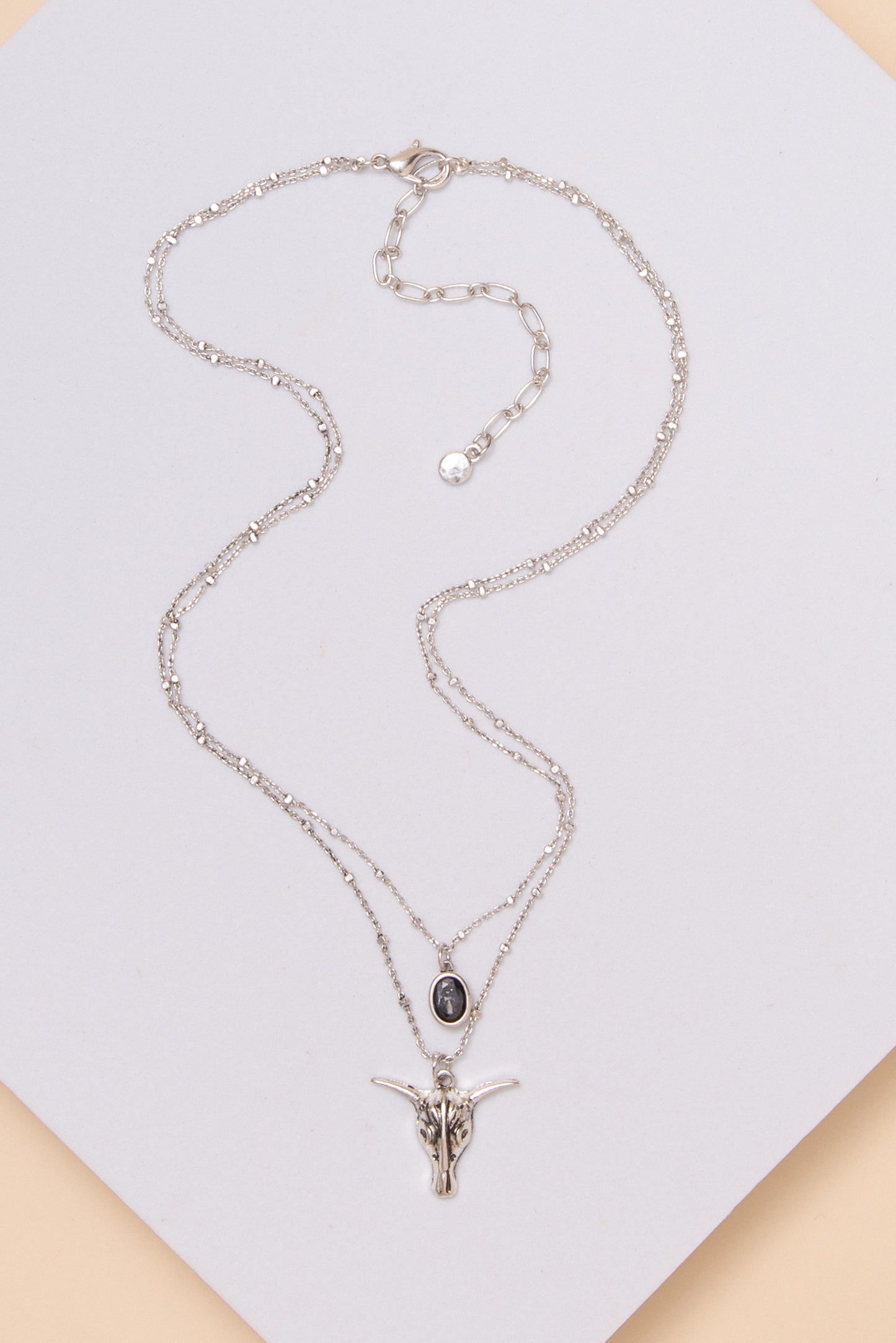 Myra 2 Strand Steer Head Necklace with Stone | Silver