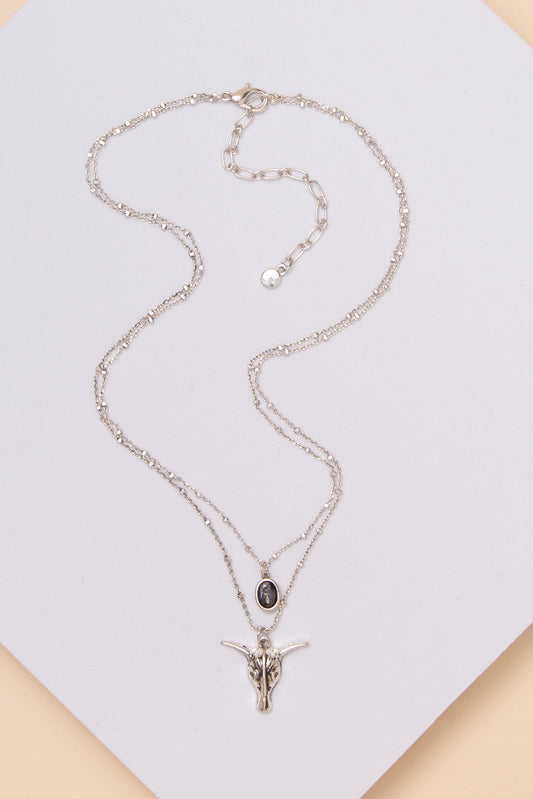 Myra 2 Strand Steer Head Necklace with Stone