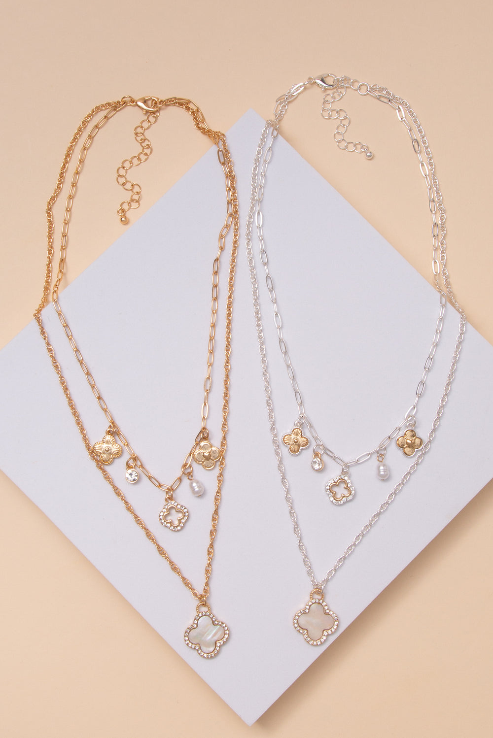 Catherine Tailored 2 Strand Multi Charm Quatrefoil Necklace