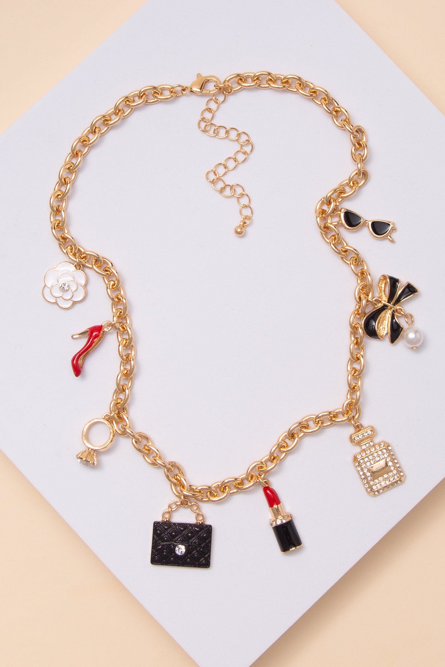 Rebecca Fashion Multi Charm Necklace | Gold
