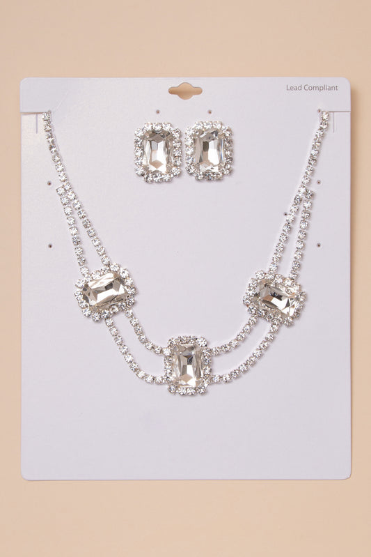 Kayla Rhinestone Crystal Necklace and Earring Set | Silver