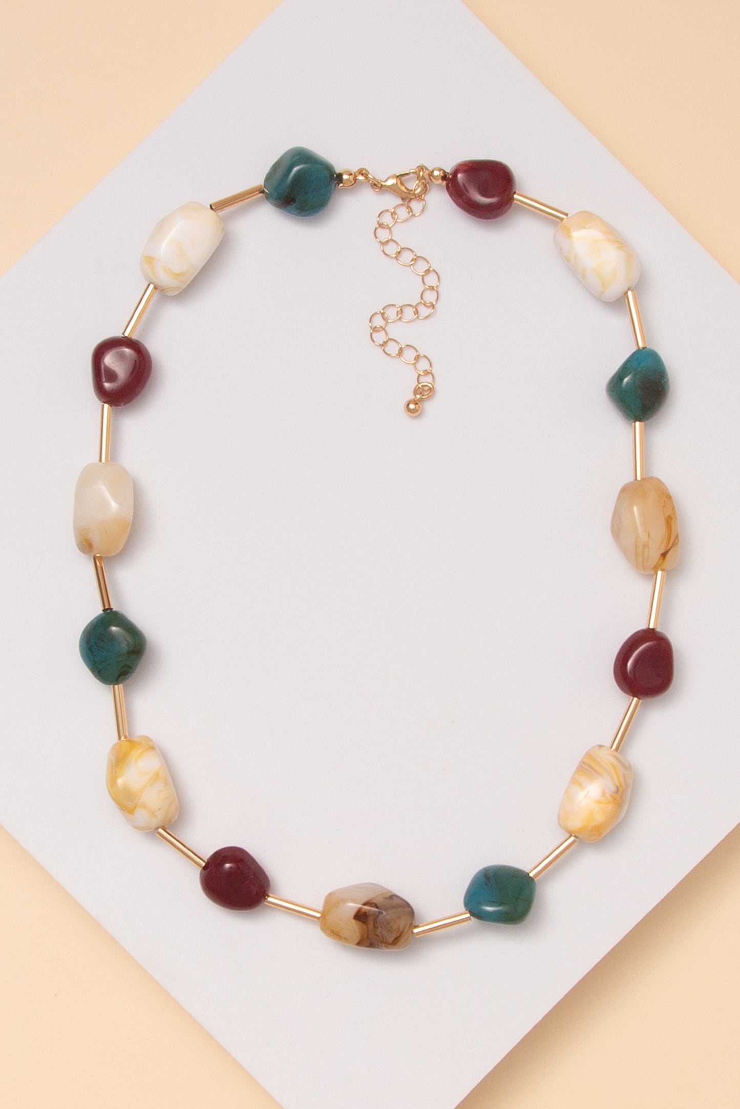 Angela Marble Round Resin Bead Necklace | Beige