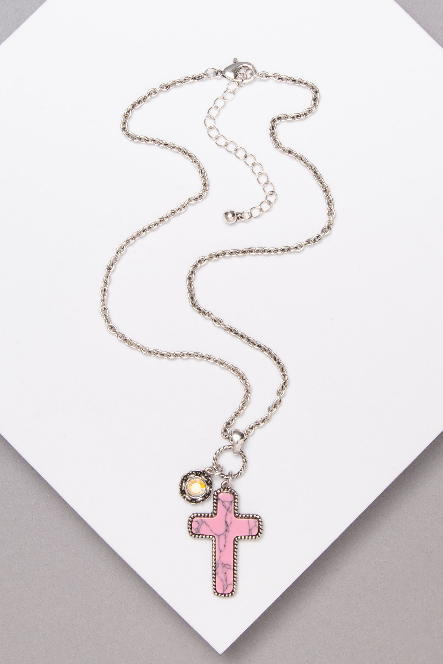 Stephanie Western Stone Cross Necklace | Pink