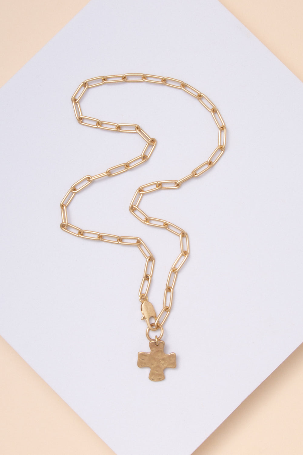Estella Hammered Cross Pendant Necklace in Gold Tone Metal